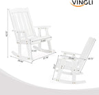 VINGLI Heavy Duty 600 LBS Outdoor Wooden Rocking Chair with Higher Backrest,Patio Rocking Chair with Ergonomic Design, Weatherproof Outdoor Rockers Suit for Patio, Garden, Balcony, Yard, White