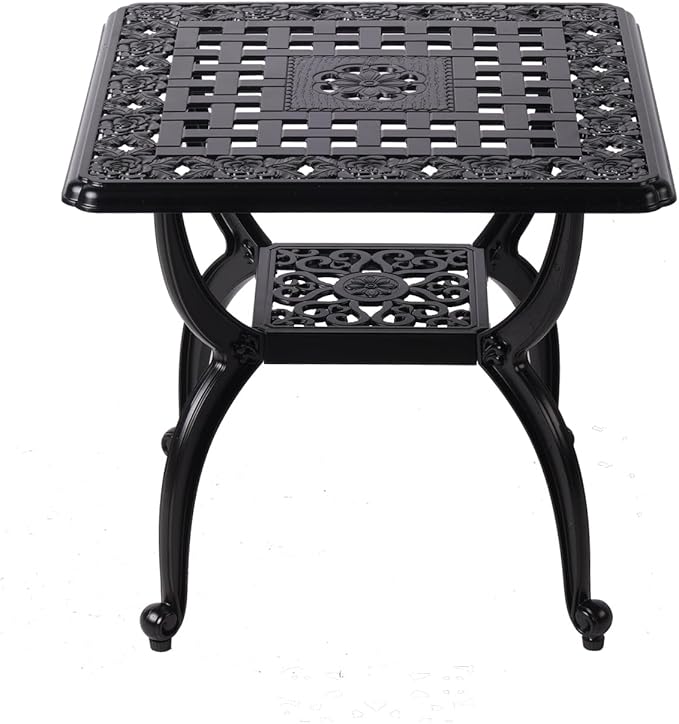 21" Cast Aluminum Outdoor Side Table,Small Patio Table,Outdoor Coffee Tables for Patio,Garden,Balcony, for All Weather (Black, Square)