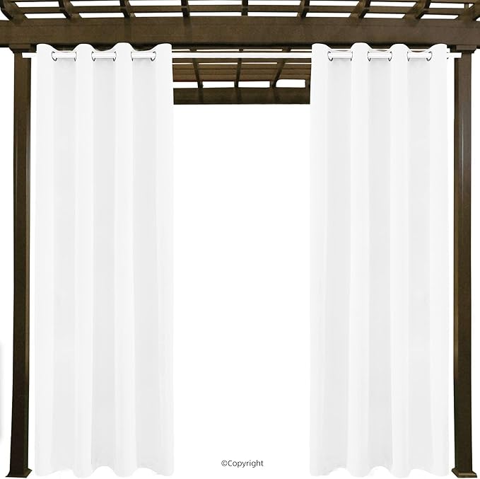 Waterproof Outdoor Curtain W52 x L84 - Grommet Top Sunlight Blocking Window Treatment Drapes Blackout Curtains for Home Bedroom Living Room Outdoor Patio Porch Pergola Cabana Gazebo (Pure White)