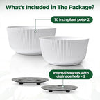 T4U 10 Inch Self Watering Pots for Indoor Plants, 2 Pack Large Plant Pots, Self Watering Planter for Indoor Plants, Durable Plastic Pots (2 Pack,10", White)