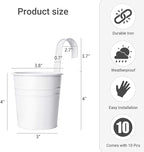 Dahey 10 Pcs Hanging Flower Pots Metal Iron Bucket Planter for Railing Fence Balcony Garden Home Decoration Flower Holders with Detachable Hooks, White, 4 Inches