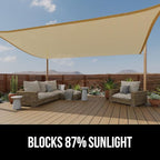 GORILLA GRIP Heavy Duty Sun Shade, UV Protection Fade Tear and Rust Resistant Rectangle Sunshade Canopy, Curved Edges Blocks Sunlight, Breathable Sail, Outdoor Patio, Lawn Garden, 16x16x16, Sand