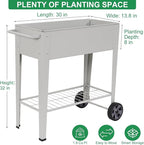 Elevated 32" Tall Raised Garden Bed with Legs and Wheels for Mobility, Metal Planter Boxes Outdoor with Shelf, Raised Bed for Gardening Vegetables/Herbs, Backyard, Patio, Balcony, Grey