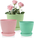 SupKing Plant Pots 5/4/3.5 Inch Set of 3,Small Mini Cute Plastic Flower Pots Planters with Mesh Drainage Holes Green Pink Blue Nursery Round Planting Pot for Indoor Outdoor Garden Plants