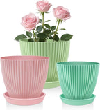 SupKing Plant Pots 5/4/3.5 Inch Set of 3,Small Mini Cute Plastic Flower Pots Planters with Mesh Drainage Holes Green Pink Blue Nursery Round Planting Pot for Indoor Outdoor Garden Plants