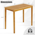 Bar Table, 45-Inch Rectangular Acacia Wood Outdoor Table, Teak Finish