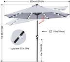 ABCCANOPY Durable Solar Led Patio Umbrellas with 32LED Lights 11FT (Grey)