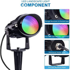 Christmas RGB Spot Lights, Outdoor Spotlights with Timer, 12W Metal Case IP65 Waterproof Color Changing Landscape Lights with Spike Stand for Garden Lawn House Tree (4 Lights)