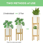 MUDEELA 2 Pack Indoor Plant Stands, 2 Tier Tall Plant Stand 30 inches, Mid Century Bamboo Plant Stand, Adjustable Width 8 - 12 inches, Fits Pot Size of 8 9 10 11 12 inches Pot & Plant Not Included, Natural