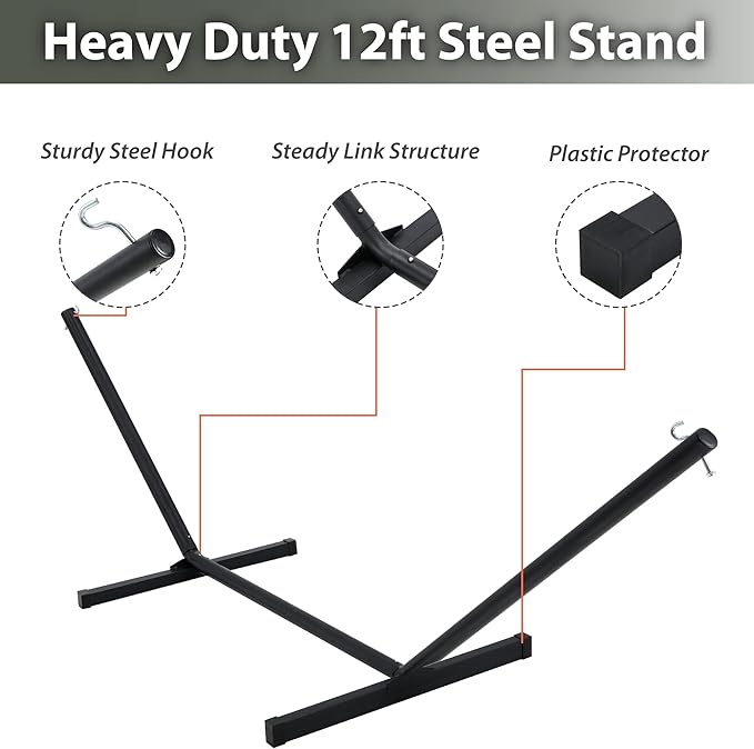 Two Person Hammock with Stand for Outside Heavy Duty, Outdoor Patio Hammock with Portable Steel Stand, Large Double Hammocks,480lbs Capacity.(Light Blue Stripes)