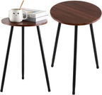 Metal Outdoor Side Tables Set of Two Small Outside Round End Table for Patio Modern Accent Garden Corner Table for Small Spaces, Balcony, Porch, Weather-Resistant Plant Stand Indoor, Woodgrain