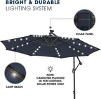 wikiwiki 10ft Solar LED Patio Umbrella with Base Included, Offset Umbrella with Weighted Sandbag Base, Cantilever Patio Umbrella for Backyard, Garden & Deck, 32 LED Lights & Polyester Shade, Navy Blue