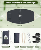 Chihee Hammock for Stand 9.8ft x 4.9ft Soft Cotton Hammock Holds Up to 660lbs Portable Tree Hammocks with Detachable Spreader Bar Pillow 2 Strong Webbings 2 Carabiners Patio Garden Indoor Outdoor