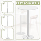 Flamaker Round Bistro Pub Table Modern Style Metal Base MDF Top Cocktail Bar Table Counter Bar Height for Pub, Dining Room, Party (2, White-Silver)