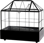 Terrarium House Shape Glass Greenhouse with Black Brass Frame and Tray