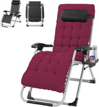 VINGLI Padded Zero Gravity Chair, Lounge Chair with Removable Cushion & Tray， Folding Reclining Patio Chairs， Recliner Chair for Lawn，Indoor Outdoor-Red