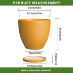 10 Inch Plant Pot - Ceramic Planter with Drainage Hole and Saucer, Modern Flower Pot, Round Planters for Indoor Plants, Home Patio Bathroom Porch Garden Living Room Decor, Orange