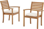 OC Orange-Casual Stackable Patio Dining Chairs Set of 2, Outdoor Acacia Wooden Chairs w/Armrest & Removeable Fabric Cushion, for Porch, Backyard, Garden, Indoor, Beige