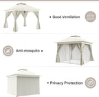 LAUSAINT HOME Semi-Permanent Outdoor Patio Gazebo 10'x10', Heavy Duty Party Tent Shelter with Double Roofs, Mosquito Nettings and Privacy Screens for Backyard, Garden, Lawn, Cream White