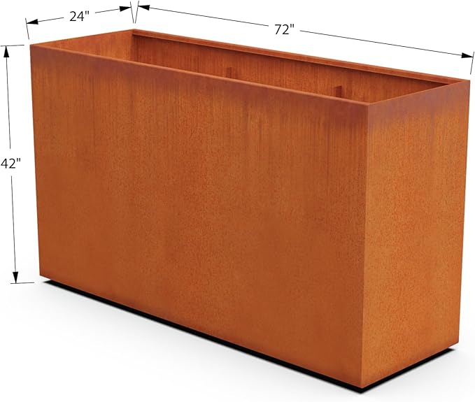 Plantercraft Extra Large Planters Outdoor - 72x24x42 Corten Steel Planter for Privacy Screens & Patios | Large Rectangular Planters for Outdoor Plants, Heavy Duty Metal Box