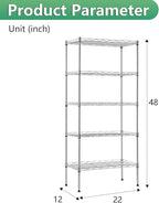 BestOffice | 5-Tier Wire Storage Shelves | 22x12x48 | Chrome | with Adjustable Racks | Heavy-Duty Metal Shelf, Holds Upto 750 lbs | No-Tool Assembly | Ideal for Home & Garage Shelving