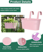 Railing planter box - 3 Pack Metal Hanging Flower Pots with Detachable Hooks & Drainage Holes, Window Oval Bucket Fence Hanging Planters for Outdoor Plants Garden Balcony Home Decor, Purple Pink Blue