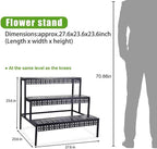 aboxoo 3 Tier Stair Style Large Metal Plant Stand, Garden Display Shelf Flower Pot Holder Storage Organizer Rack for Indoor Home Outdoor Patio Balcony Yard( Black, Rectangle)