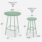 Best Choice Products 3-Piece Patio Dining Set, Bar Height, Outdoor Bistro Set, Outdoor Round Bar Table w/ 2 Bar Stools, Steel - Sage