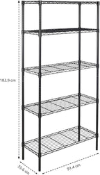 Amazon Basics 5-Shelf Adjustable Heavy Duty Steel Wire Storage Shelves for Garage, Kitchen, Easy Assembly, 36" x 14" x 72", Black | Heavy Duty, Adjustable, for Kitchen, Garage, Shelving Organizer