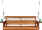 Amish Casual 5 Foot Roll Back Heavy Duty Wooden Porch Swing with Cup Holders in Cedar Stain - Amish Made in The USA from Treated Pine, Outdoor Hanging Bench Swing with 700 Lb. Weight Capacity