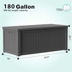 EasyUp 180 Gallon Outdoor Storage Box, Resin Waterproof UV-Resistant Deck Box with Hydraulic Lid Support, Reinforced Stability for Patio, Garden, and Poolside, Black