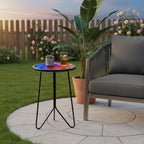 LIFFY Patio Side Tables,12" Metal Outdoor Side Table with Colorful Glass Tabletop,Small Round Decorative Metal End Table & Plant Tables for Home Garden Yard Balcony