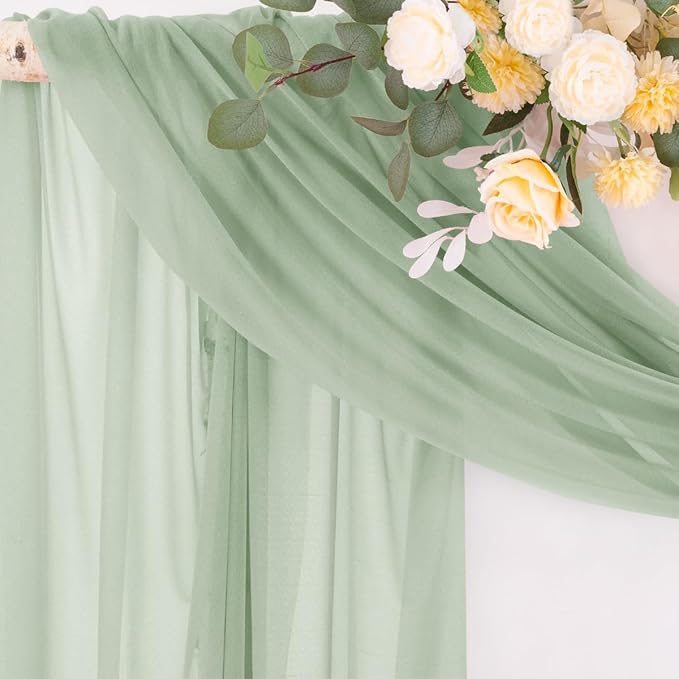Sheer Outdoor Curtain Fabric Panels, Sage Green Chiffon, 29 in x 20 Ft, 2 Pack