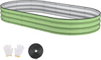 Raised Garden Bed, 8x4x1ft Galvanized Outdoor Planter Beds with Safety Edging and Gloves, Oval Metal Planter Box for Gardening Vegetables Flowers Herb-Green