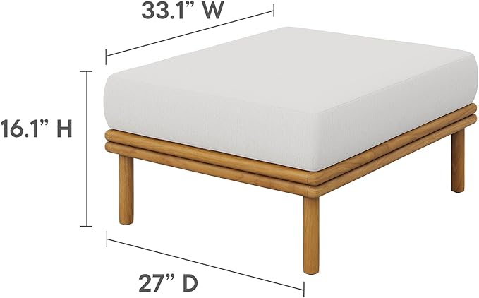 Modway Wren Teak Wood Outdoor Ottoman in Natural Sail