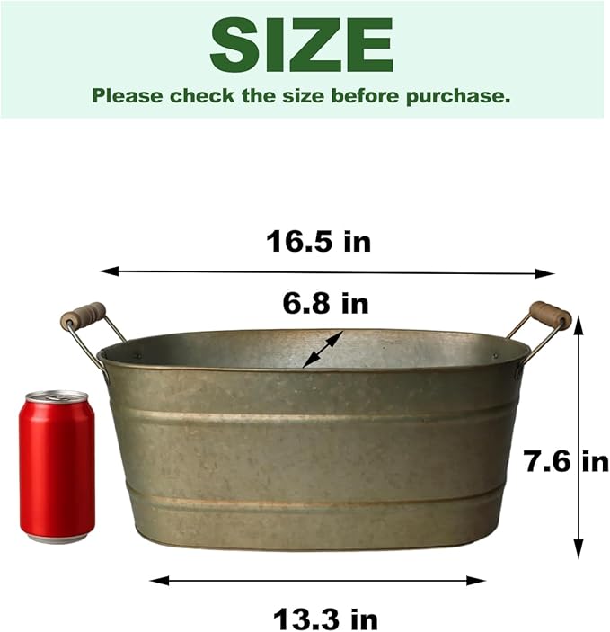 vensovo 15 Inch Galvanized Planters for Outdoor Plants - 3 Pcs Rustic Large Metal Flower Buckets with Drainage & Plug, Farmhouse Style Oval Planter Containers with Handles, Great for Home Decor