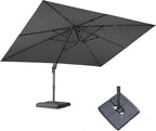 PURPLE LEAF 9' X 11.5' Rectangle Patio Umbrella with Base Outdoor Large Aluminum Cantilever Umbrella with 3 Years Fade Resistance Recycled Fabric and 360-degree Rotation for Garden Deck Pool, Mist Grey