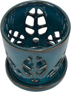W&W Orchid Pot with Holes and Saucer for Repotting, Teal, 5.5 Inch