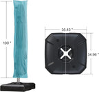 PURPLE LEAF 9'×11.5' Cantilever Patio Umbrella with Base Rectangle Offset Outdoor Umbrella Cover with Zipper for Garden Deck Pool Turquoise Blue