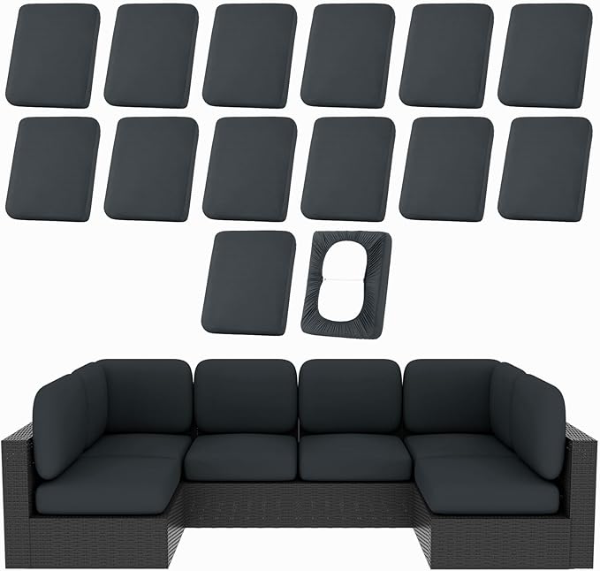 Cushion Covers, 14-Piece Dark Gray Stretch Patio Set