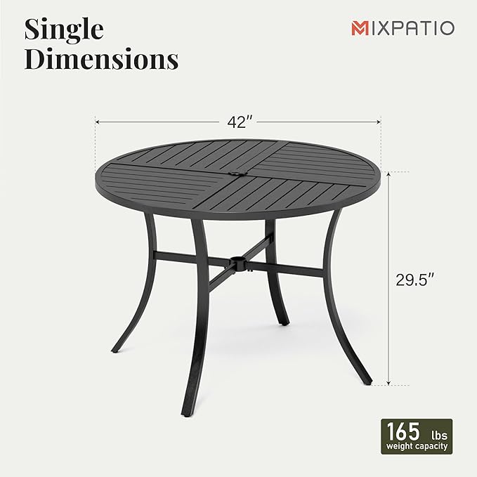 Round Metal Patio Dining Table, 42-Inch Black with Umbrella Hole