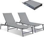 Outdoor Chaise Lounge Chair Set of 2, Foldable & Assemble-Free, 6 Adjustable Positions, Durable Rust-Resistant Frame, Portable Outdoor Pool Lounge Chairs for Pool Patio Beach, Grey