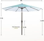 MEWAY 9ft Patio Umbrella Outdoor Table Umbrellas with Push Button Tilt and Crank, Market Umbrella 8 Sturdy Ribs for Deck, Garden, Pool and Backyard, Blue Green Stripe