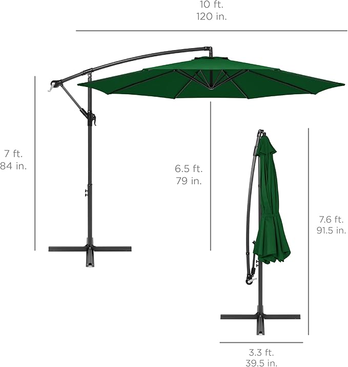 Best Choice Products 10ft Offset Cantilever Hanging Market Patio Umbrella, 8 Sturdy Ribs, Easy Adjustment - Green