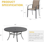 VICLLAX Large Patio Dining Furniture Set, Outdoor Dining Set for 10-60" Round Outdoor Table and Patio Stackable Chairs, Black Tabletop and Brown Fabric