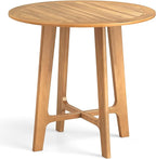 Tangkula 31.5" Round Patio Dining Table, Teak Wood Outdoor Dining Table with Slatted Tabletop, X-Shaped Frame & 4 Sturdy Supporting Legs, Indoor or Outside Table for Deck, Garden, Poolside & Backyard