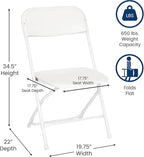 Flash Furniture Hercules Series Big & Tall Stackable Plastic Folding Chairs, Extra Wide Commercial Event Seats, Set of 4, White