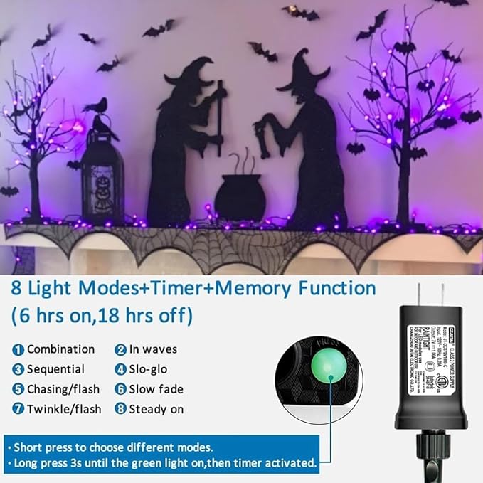 String Lights 165 ft 500 LED Purple Outdoor Plug-In with Timer