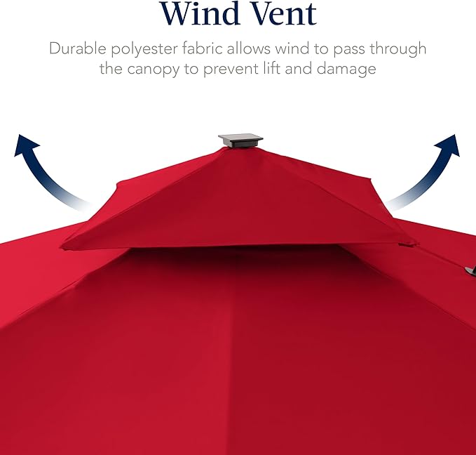 Best Choice Products 9x12ft LED Cantilever Patio Umbrella w/Base Included & 360° Rotation, Large Solar Offset Hanging Outdoor Sun Shade for Deck, Backyard Table w/Stand & Lights – Red