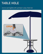 32in Outdoor Table Patio Dining Table Outdoor Dining Table with Umbrella Hole Round Tempered Glass for Yard Bistro Lawn Balcony